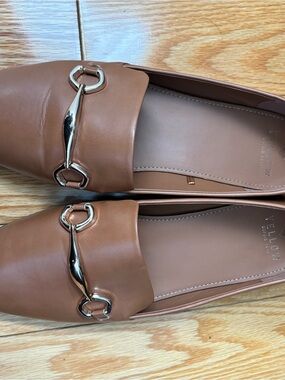 Women's Tan Leather Slip-On Loafers with Gold Horsebit
